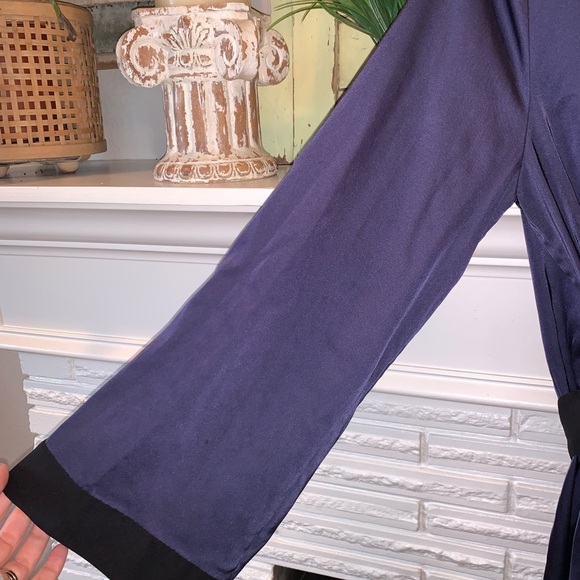 Savage X Fenty Navy and Black Satin Wrap Short Robe with Tie Size S - Picture 2 of 6